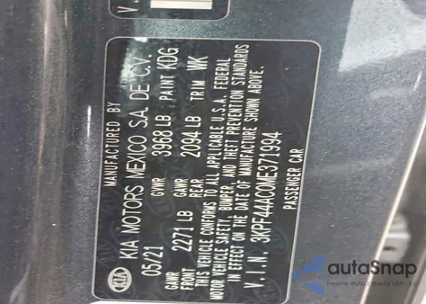 2021 Kia Forte Gt from USA, damaged, VIN 3KPF44AC0ME371994